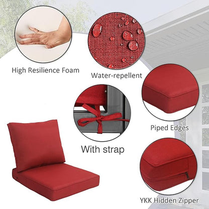 COZYVIDA Outdoor/Indoor 23.5x25 inch Deep Seat Patio Cushions Set of 2 Resilient Foam Filling Water Repellent Stain-Resistant UV Resistant Weather Resistant Patio Cushions Chili