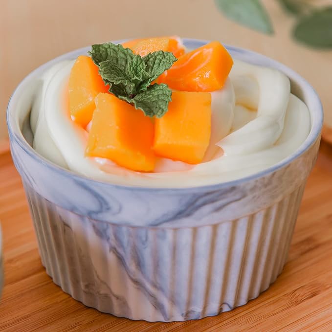 Yundu 4.5 Ounce Grey Marble Ceramic Ramekins - Perfect for Creme Brulee, Oven Safe, Baking & Souffle - Set of 6