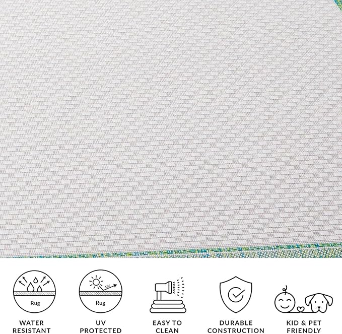 SAFAVIEH Washable Rug Outdoor Courtyard Collection - 10' x 14', Ivory & Green, Non-Shedding & Easy Cleaning, Ideal for Patio, Backyard, Mudroom (CY8475-55712)