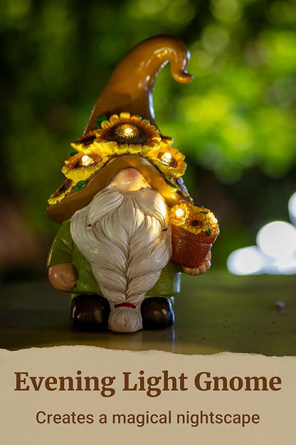 Solar Garden Gnome Statue, 7.67 Inch Resin Gnome Outdoor Decor for Yard, Backyard, Patio, Porch, Lawn; Garden Decor, Gnome Gifts, Birthday Gifts for Grandma Mom Women