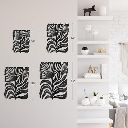SIGNLEADER Metal Wall Art Decor Botanical Flower Minimalist Modern Abstract Wall Sculpture Hangings Home Decoration for Living Room, Bedroom, Bathroom, Kitchen, Outdoor - 24" Black