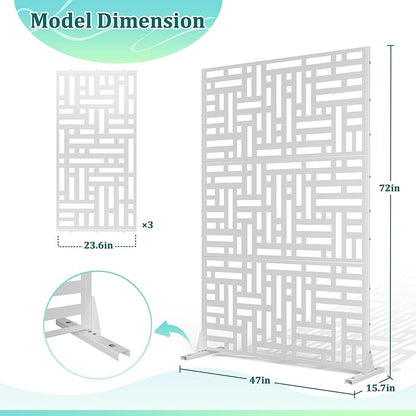 Metal Privacy Screen Outdoor Privacy Screen, Freestanding Fence Panel for Outside, 72''H×47''W, Decorative Screen Panel for Backyard/Patio/Deck