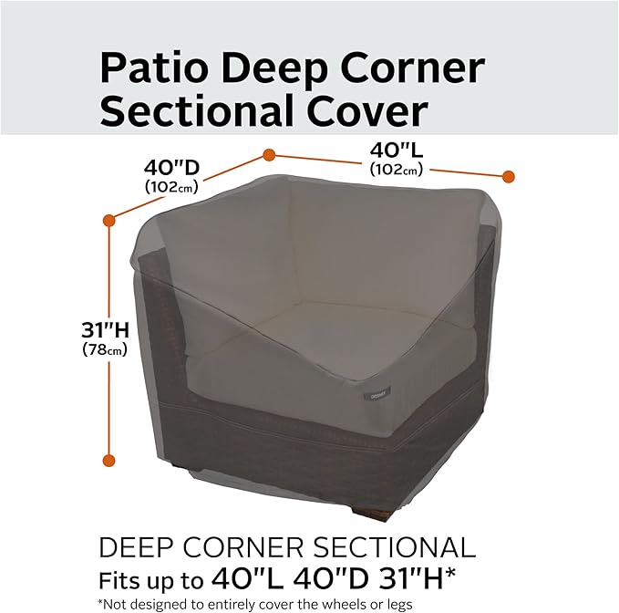 Classic Accessories Ravenna Water-Resistant 40 Inch Patio Deep Seated Corner Sectional Cover, Patio Furniture Covers Taupe