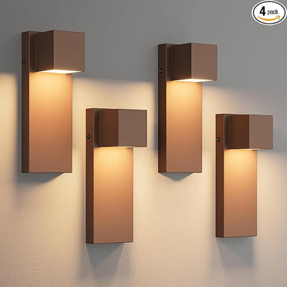 4 Pack 13" Modern Outdoor Led Wall Light,16W 3000K 1200Lumen Porch & Patio Hardwired Wall Mount Wall Sconces,Exterior IP65 Waterproof Aluminum Wall Lamp for Front Door Garage Garden(Rust)