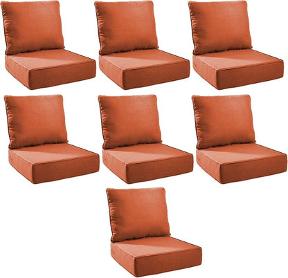 Outdoor Cushion Set for Furniture Patio Furniture, UV Resistant, Water Resistant - 6 Inch Thick Foam Garden Cushions – 22x24 Inch Patio Seat Covers for Chair/Sofa/Couch | Orange | 7-Pack |