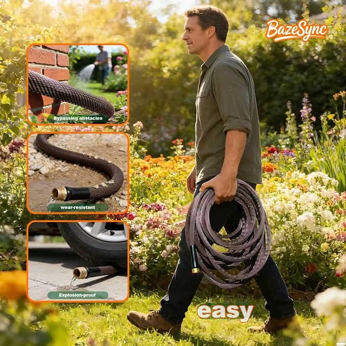Garden Hose 100FT - 600PSI High Pressure, Kink-Free & Lightweight,No Expanding, Abrasion Resistant Water Hose for Car Wash, Lawn, Watering