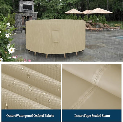 Easy-Going Round Patio Furniture Cover Waterproof Outdoor Dining Table and Chair Cover Anti-UV Outside Sectional Sofa Set Covers (72"DIA x 28"H, Camel)