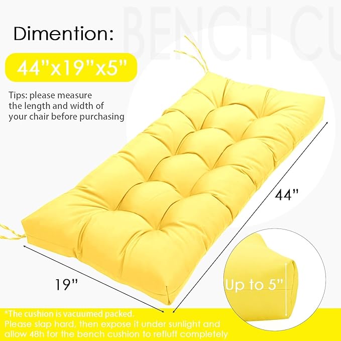 MTMR Outdoor Bench Cushion for Furniture 40X19 Inch Tufted Porch Swing Cushions with High Elasticity PP Cotton and Durable Ties, Thick Bench Seat Cushions for Patio Furnitures Yellow