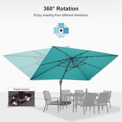 PURPLE LEAF 10' X 13' Patio Cantilever Umbrella with Base Rectangle Umbrella Outdoor with Aluminum Offset Hanging and 360° Rotation for Pool Garden Deck Patio, Turquoise