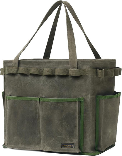 Space-saving Rectangular Car Trunk Organizer - Self-Standing Portable Organizer Collapsible Down to 3 Inches, 14" x 13" x 10" | ArmyGreen