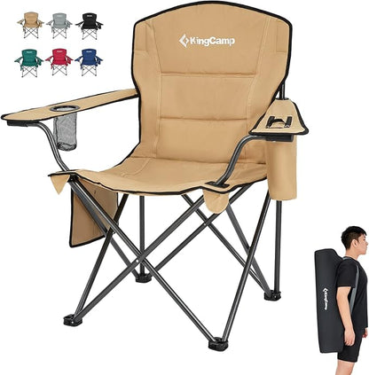 KingCamp Heavy Duty Oversized Comfy Folding Outdoor Portable Lawn Adults Bag Chair with Cooler for Outside Camp, Sports, Picnic, Stadium…