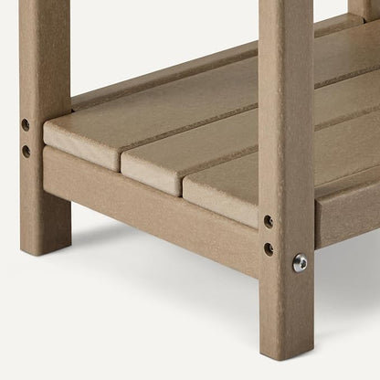 Amazon Basics Outdoor Side Table with Lower Shelf, Weather-Resistant Stainless Steel Hardware, 41.91cm x 32cm x 41.91cm, Brown, 1-Pack