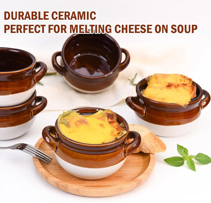 Vumdua Soup Bowls with Handles, 16 Oz Ceramic French Onion Soup Bowls (Brown)