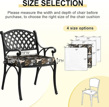 downluxe Outdoor Chair Cushions Set of 4, Waterproof 19" x 19" x 3" Patio Chair Cushion with Non-Slip Ties & Handle, Square Outdoor Cushion for Patio Furniture with Removable Cover, Night Bird