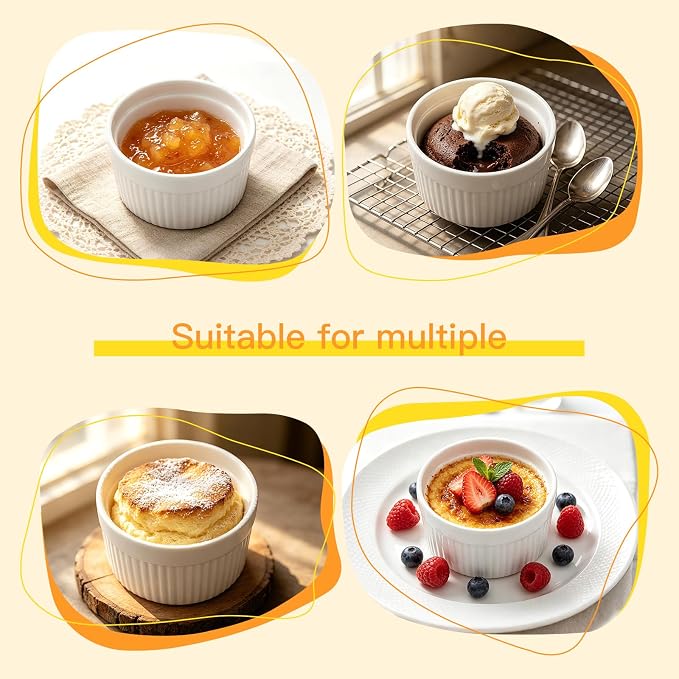 4 Pcs Ceramic Ramekins Oven Safe, Creme Brulee Ramekins (8 oz)