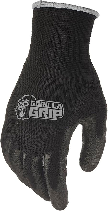 Gorilla Grip Work Gloves, Never Slip Maximum Grip All-Purpose, Gloves for Men, Superior in Wet, Dry, Oily Conditions, Polymer Palm, Extra Large Size, 15 Pairs, Black/Blue | 25043-25