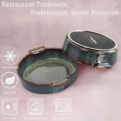 Ceramic Casserole Baking Dish - 28 Ounces Baking Dish for Oven, Lasagna Pans, Oven Safe Durable Bakeware for Kitchen Home Decor, Banquet and Dinner, Round 2 pieces 7.7 x 7.7 Inch