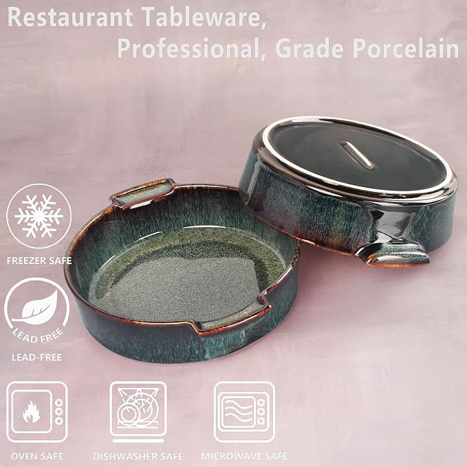 Ceramic Casserole Baking Dish -13.5 Ounces Baking Dish for Oven, Lasagna Pans, Oven Safe Durable Bakeware for Kitchen Home Decor, Banquet and Dinner, Round 2 pieces 5.5 x 5.5 Inch