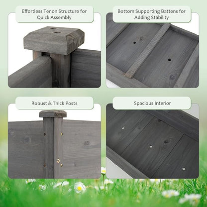 S AFSTAR Raised Garden Bed, Elevated Wooden Planter Box, 48”L x 22”W x 30”H, Outdoor Gardening Planting Bed for Vegetables, Flowers & Herbs Grow, Great for Backyard, Patio, Lawn (Gray)