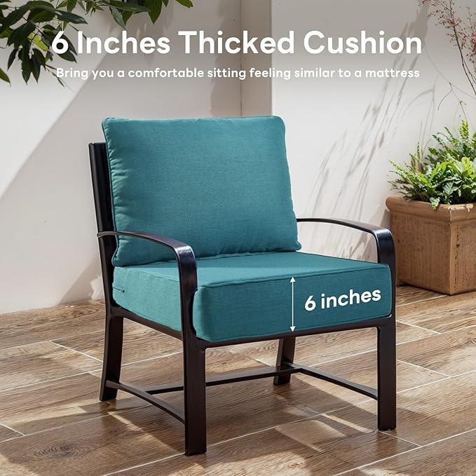 6" Thicker Outdoor Chair Cushion 5 Sets - 24" *24" *6" Waterproof Patio Furniture Cushions with Removable Cover, 28D High Density Sponge Filling Thicken Outdoor Patio Cushions - Peacock Blue