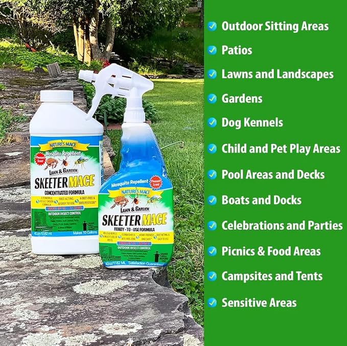Nature’s MACE Skeeter Pest Repellent Spray - Safe for Pet and Plants, Outdoor Repellent Pest Control, Yard Protection Insect and Spider Barrier Treatment Essential Oil Formula Fresh Scent - 40oz