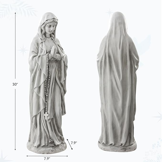 Virgin Mary Praying Statue, Large 30" Outdoor Religious Garden Statue, Blessed Mother Mary Statues Catholic, Durable Weather MGO Stone Sculptures Decorations for Home,Yard,Patio,Forch