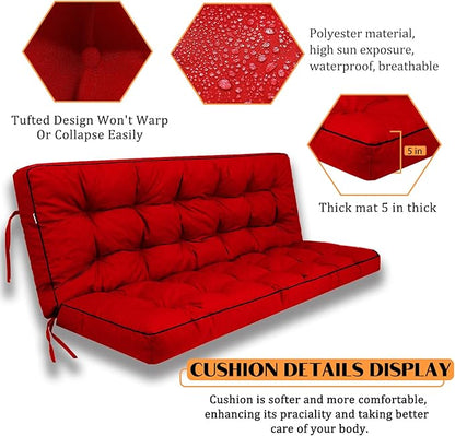 Swing Replacement Seat Cushions, 2-3 Seater Bench Cushions for Outdoor Furnitur with Backrest, Garden Recliner Seat Cushions Waterproof Sofa Pads (Red, 55x40in)
