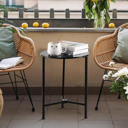 Party Zealot 1-Pack Small Round Metal Side Tables, 13-Inch Black Outdoor End Tables for Patio, Balcony, Porch or Garden – Weather-Resistant Corner Coffee Table for Small Spaces & Indoor Plant Stand