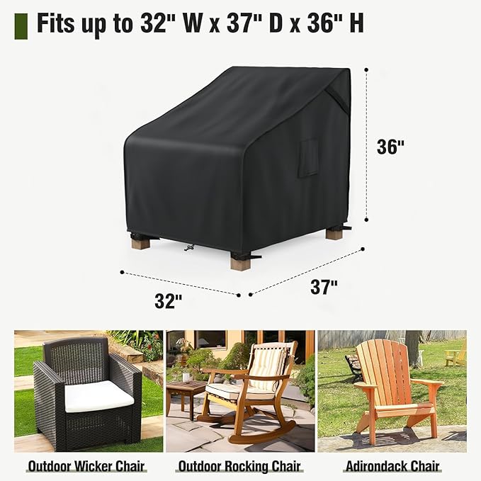 MR. COVER Patio Furniture Covers Waterproof, Outdoor Chair Covers for Rocking Chair, Fits up to 32W x 37D x 36H Inches, Ventilated Air Vents and Convenient Handles Included, Black, 2 Pack