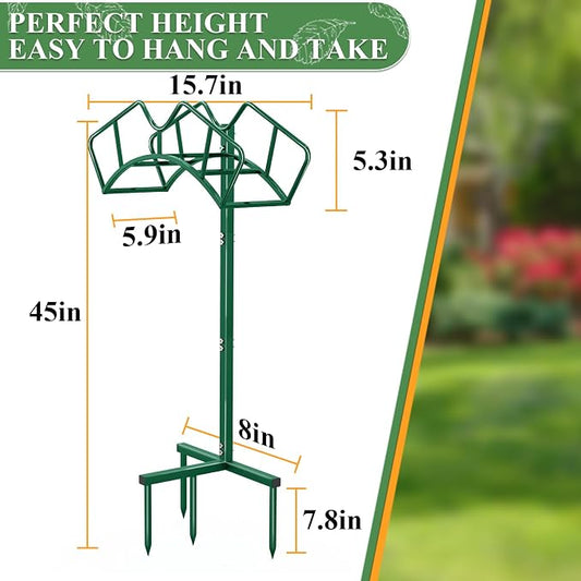 Qatsrin Super Stable Garden Hose Holder, Detachable Water Hose Holders, Hose Storage Stand Holds 150-Feet Hose, Free Standing Water Hose Holders for Outside Yard Lawn (Green)
