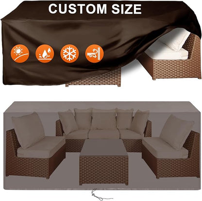 Patio Furniture Cover Rectangle 64"(L) x 56"(W) x 36"(H), Custom Heavy Duty 420D Waterproof Outdoor Cover with Drawstring & Buckles for Table Chair Garden, Coffee