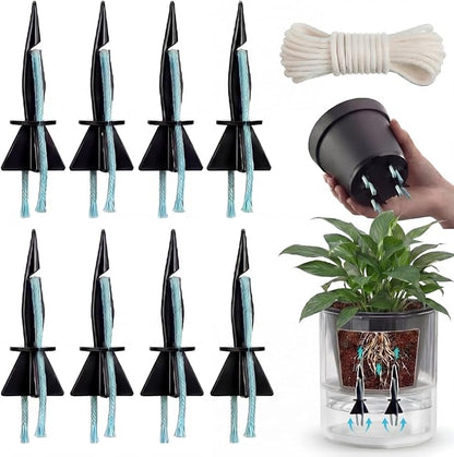 8 Pack Self Watering Spikes for Indoor Outdoor Plants, Automatic Plant Watering Stakes with 32.8ft Capillary Wick Rope, DIY Vacation Waterer for Potted Plant Seedling Garden Pot (Small)