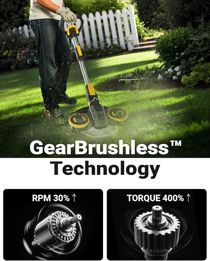 Cordless Weed Wacker with Brushless Motor, 20V 5.2Ah Battery Powered Weed Wacker with Blade, 3 in 1 Brush Cutter/Lawn Edger/Mower (One 5.2Ah Battery and Charger)