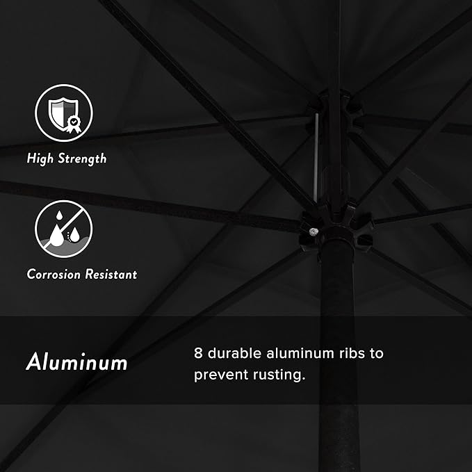 California Umbrella 9' Rd Aluminum Patio Umbrella, Crank Lift, Auto Tilt, Black Finish, 4yr Fade Warranty, Black