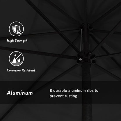 California Umbrella 9' Rd Aluminum Patio Umbrella, Crank Lift, Auto Tilt, Black Finish, 4yr Fade Warranty, Black