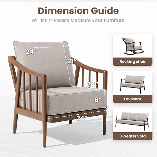 Outdoor Chair Cushions, 6 Inch Thick Patio Seat & Back Cushions Set with Removable Cover, Waterproof Patio Cushions for Outdoor Furniture, 24 x 24 Inch, Beige 5-Set