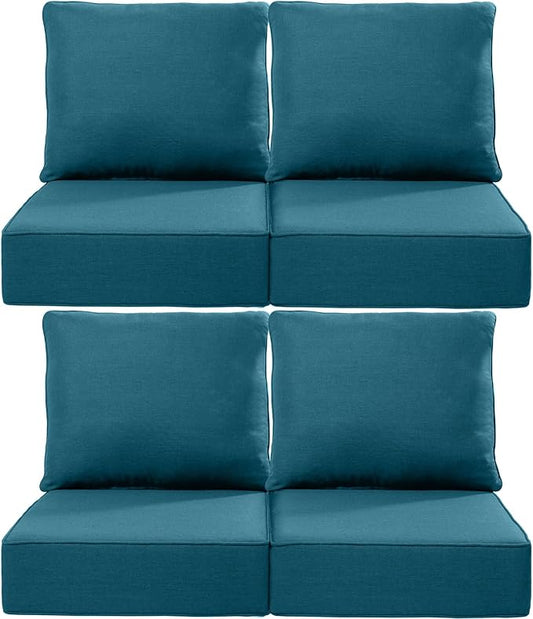 Luxury 22x24/22x25 6-Inch Outdoor Chair Cushions Set of 4 - Heavy Duty Water-Resistant Comfortable Cushion for Patio Furniture Set Dining Rocking Chairs Loveseat L-Shape Sofa - Peacock Blue