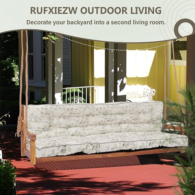 2/3 Seater Swing Replacement Cushion, Waterproof Porch Swing Cushions with Backrest, Thickened Bench Cushions for Outdoor Furniture, for Outdoor Patio Swing (White Leaves, 63 * 40in)