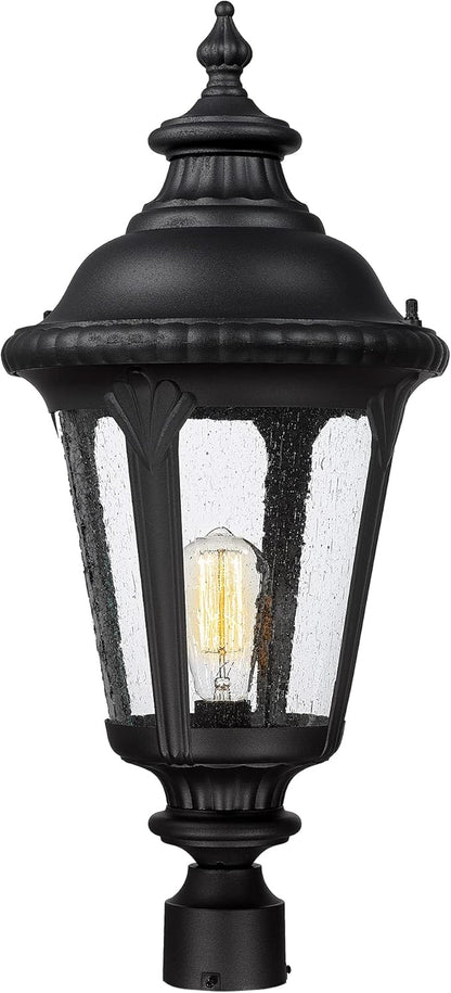 Emliviar 25 Inch Outdoor Post Light for House, Vintage Exterior Pole Lantern Light Fixture, Black Finish with Seeded Glass Shade, XE265P BK