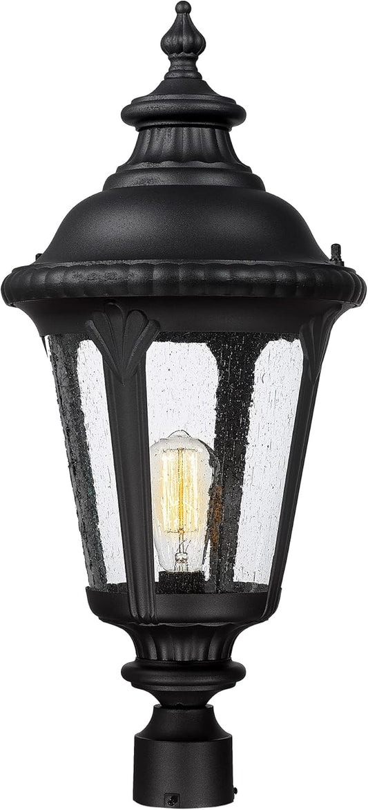 Emliviar 25 Inch Outdoor Post Light for House, Vintage Exterior Pole Lantern Light Fixture, Black Finish with Seeded Glass Shade, XE265P BK