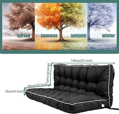 Replacement Cushions for Swing, Swing Cushions 3 Seater Replacement, Waterproof Thicken Washable Pad Cushion for Outdoor Indoor Furniture Swing Patio (Black, 40x55 inch)