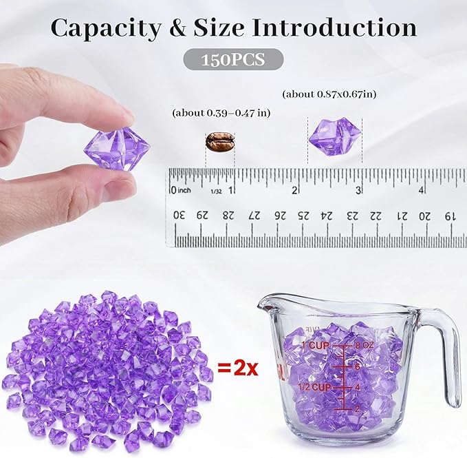 DomeStar Purple Fake Ice Rocks, 150PCS Acrylic Gems Crystals Plastic Diamonds Centerpiece for Vase Fillers Wedding Party Table Scatter