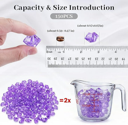 DomeStar Purple Fake Ice Rocks, 150PCS Acrylic Gems Crystals Plastic Diamonds Centerpiece for Vase Fillers Wedding Party Table Scatter