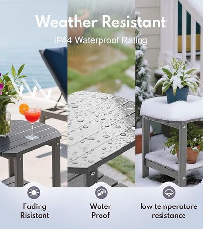 PASAMIC 2-Tier Adirondack Oval Outdoor Side Table, HDPE Small Outdoor Table, Patio End Table for Patio, Backyard, Weather-Resistant (Grey)