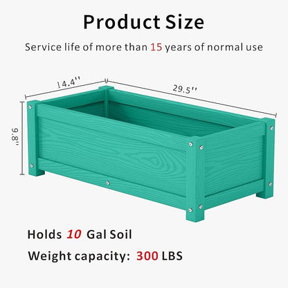 HDPE Raised Planter Box Outdoor,Rot-Resistant and Non-Cracking,Raised Beds for Gardening 29.5 * 14.4 * 9.8 in for Yard,Lawn,Outdoor Planter Boxes Rectangle with Drainage Holes Aruba Blue
