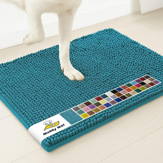 Muddy Mat® | Super Water Absorbent Door Mat Indoor, Microfiber Quick Dry Chenille Entryway Rug, Slip Resistant Front Door Mat, Indoor Mats for Entryway, Machine Washable Pet Rug, Teal 30" x 60"