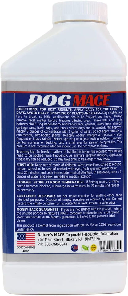 Nature’s MACE Dog Mace, Dog Repellent for Yard, Potty Training Tool, Indoor & Outdoor, Marking and Digging Spray, Pee Deterrent, Safe Around Kids, Pets, Plants, 40oz Concentrate, Treats 15,000 Sq Ft