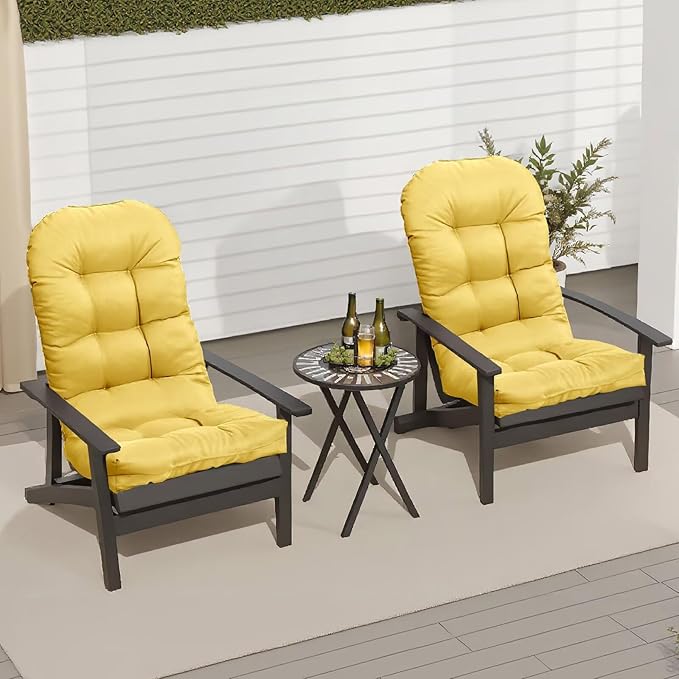 Adirondack Chair Cushion, Waterproof Outdoor Seat Cushions for Patio Furniture, Thick High Back Replacement Pad for Porch Lawn Wicker Dining Desk Chair, Rocking Chair Cushion, Yellow