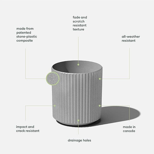 Veradek Demi Series Round Planter for Porch, Patio, Backyard | Durable Plastic-Stone Composite Material | Modern Décor for Tall Plants, Flowers