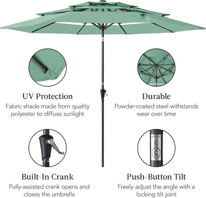 Best Choice Products 10ft 3-Tier Market Patio Umbrella, Outdoor Sun Shade with Tilt, Crank Lift, 8 Ribs for Backyard, Deck, Poolside – Seaglass